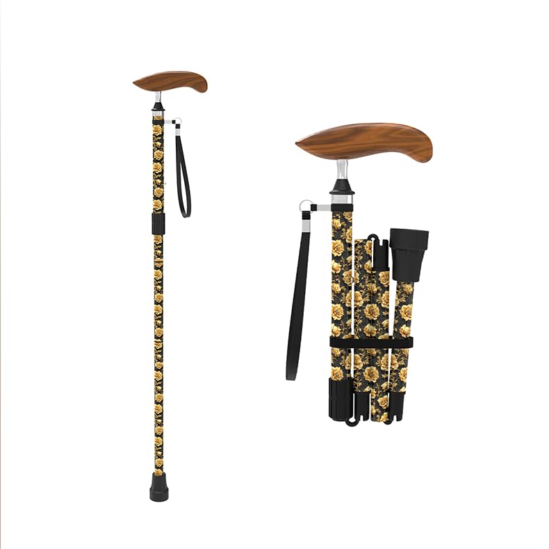 Intercare Folding Cane — Wood-Grain Handle