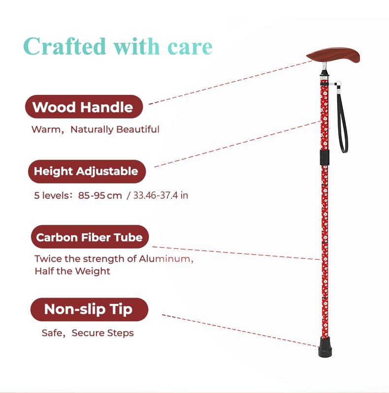 Intercare Folding Cane — Red Chrysanthemum