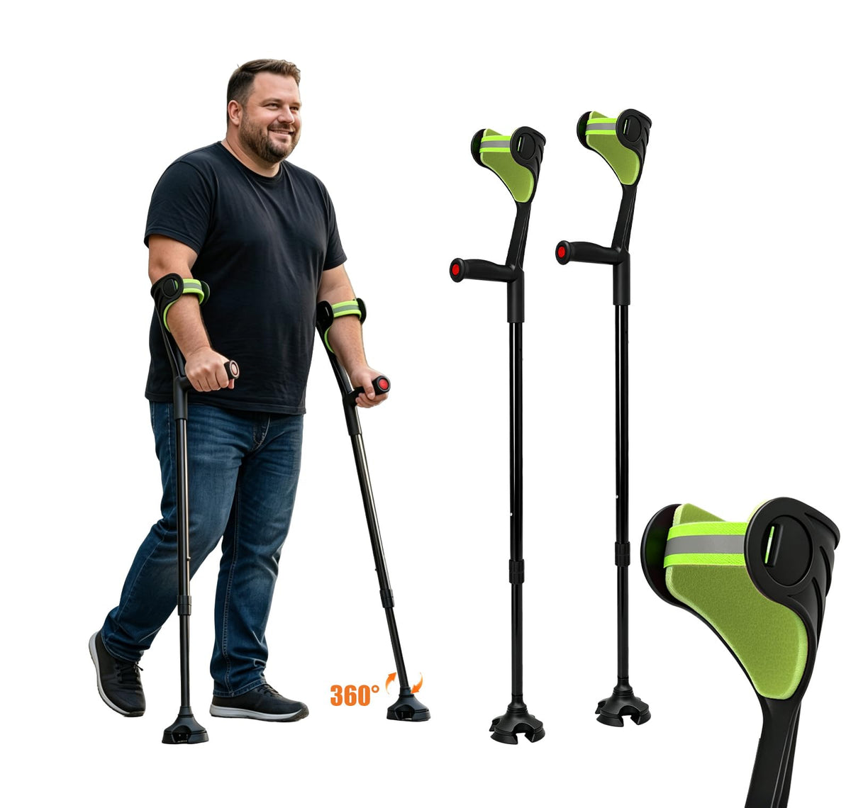 Unioncare Forearm Crutches — 360° Swivel, 350 lb