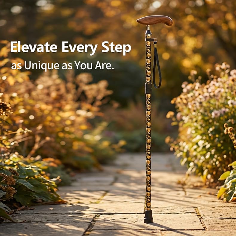 Intercare Folding Cane — Wood-Grain Handle