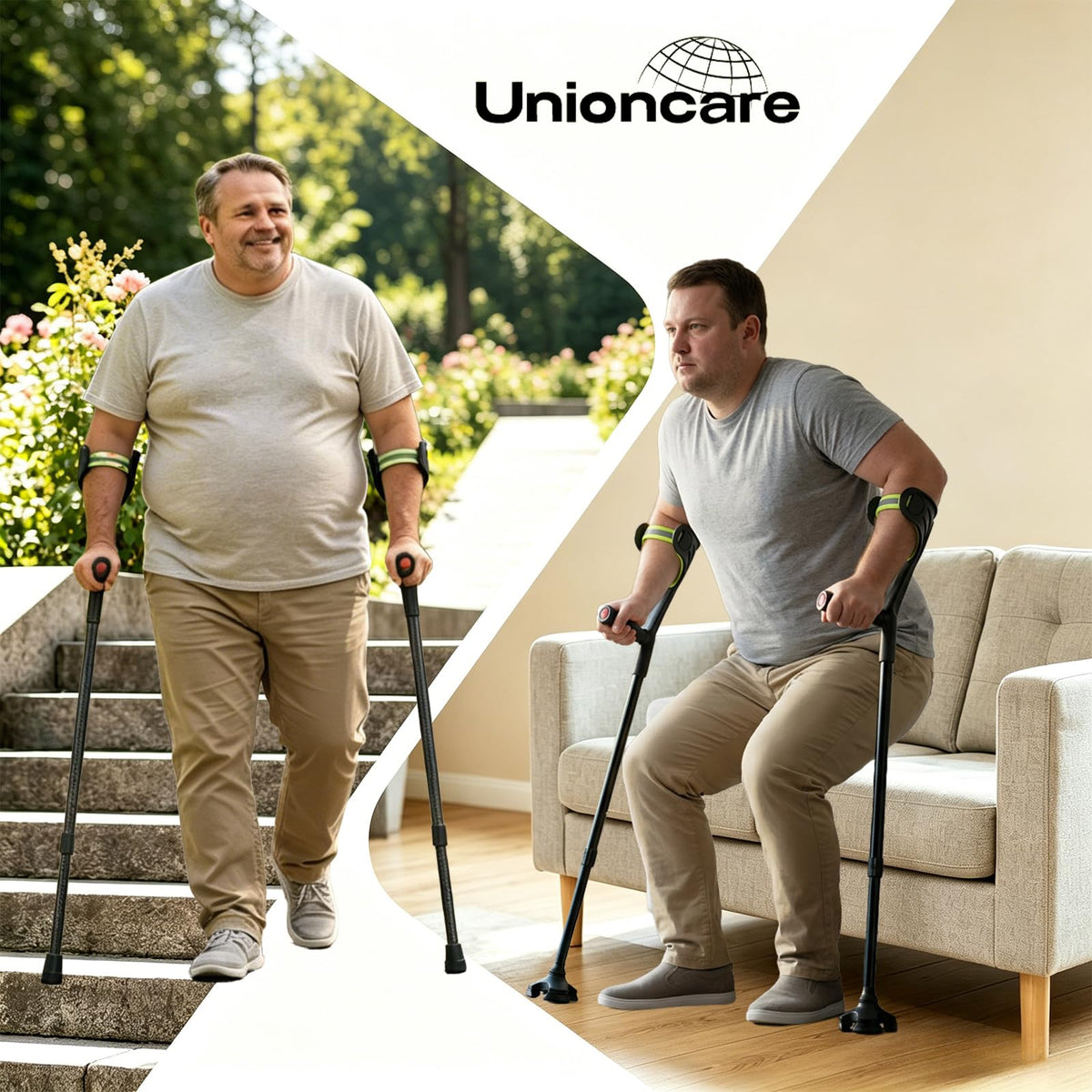 Unioncare Forearm Crutches — 360° Swivel, 350 lb