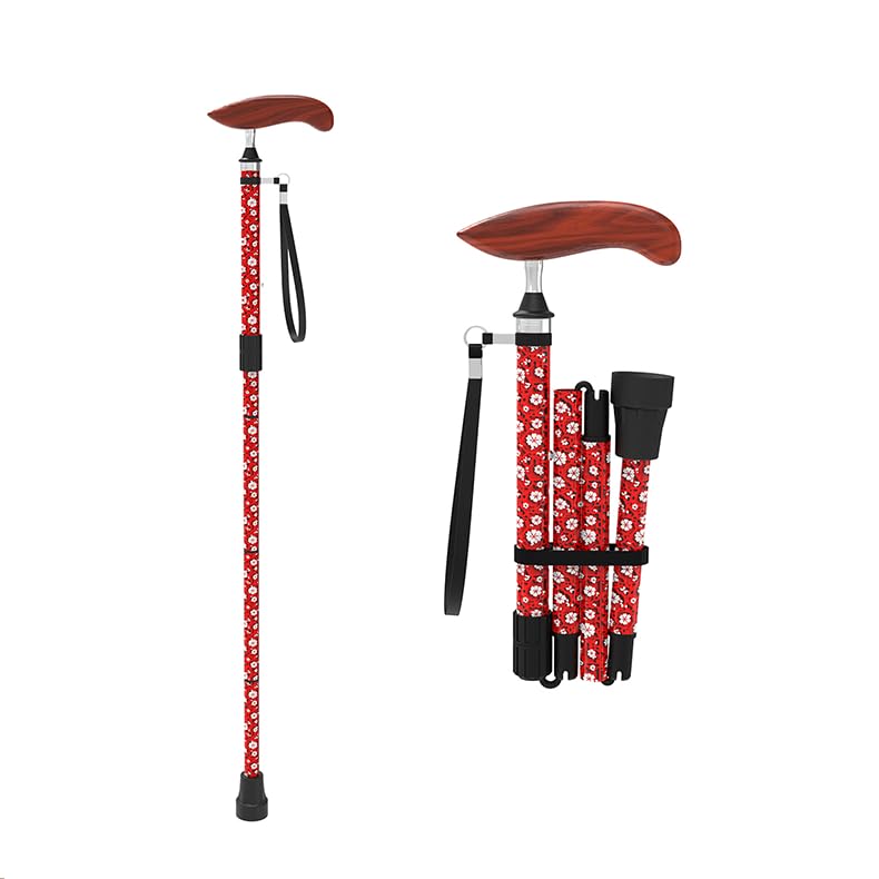 Intercare Folding Cane — Red Chrysanthemum