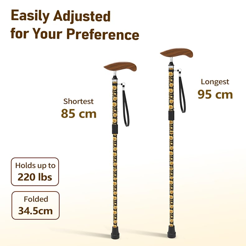 Intercare Folding Cane — Wood-Grain Handle