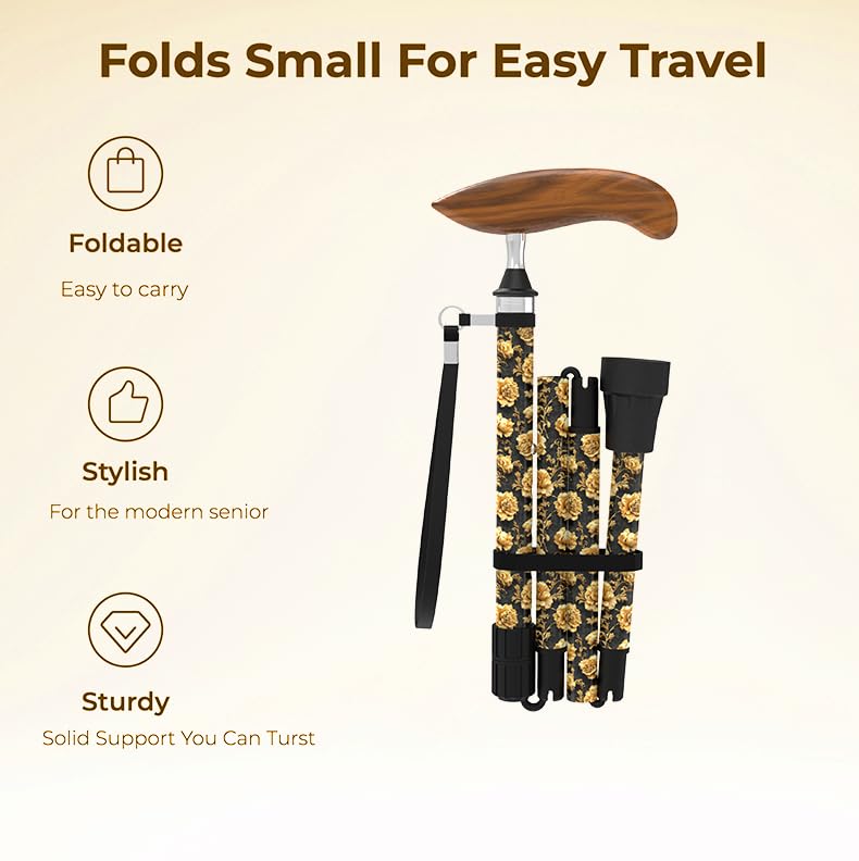 Intercare Folding Cane — Wood-Grain Handle