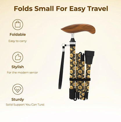 Intercare Folding Cane — Wood-Grain Handle