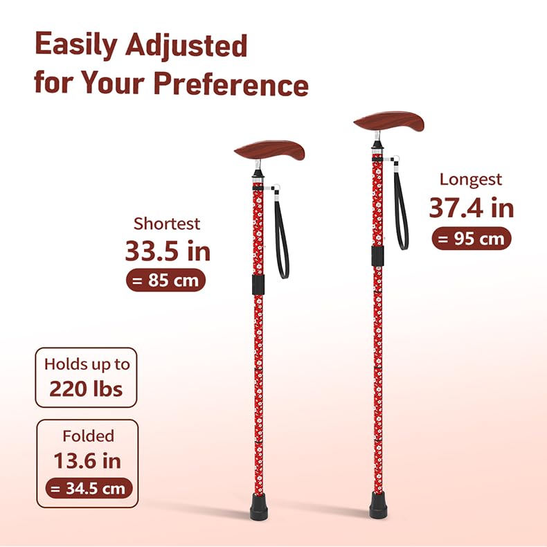 Intercare Folding Cane — Red Chrysanthemum