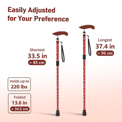 Intercare Folding Cane — Red Chrysanthemum