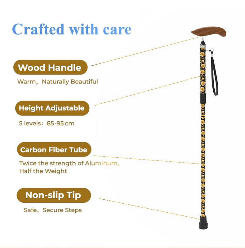 Intercare Folding Cane — Wood-Grain Handle