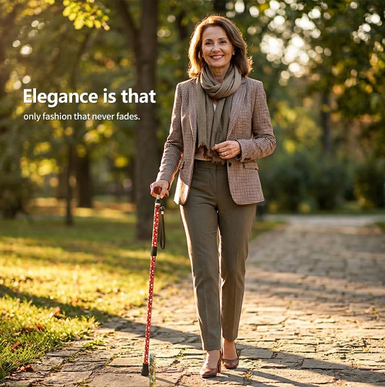 Intercare Folding Cane — Red Chrysanthemum