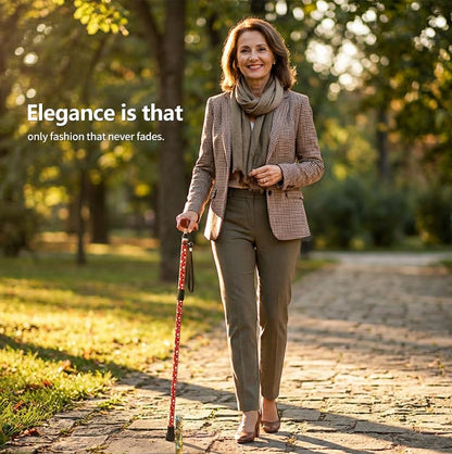 Intercare Folding Cane — Red Chrysanthemum