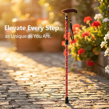 Intercare Folding Cane — Red Chrysanthemum