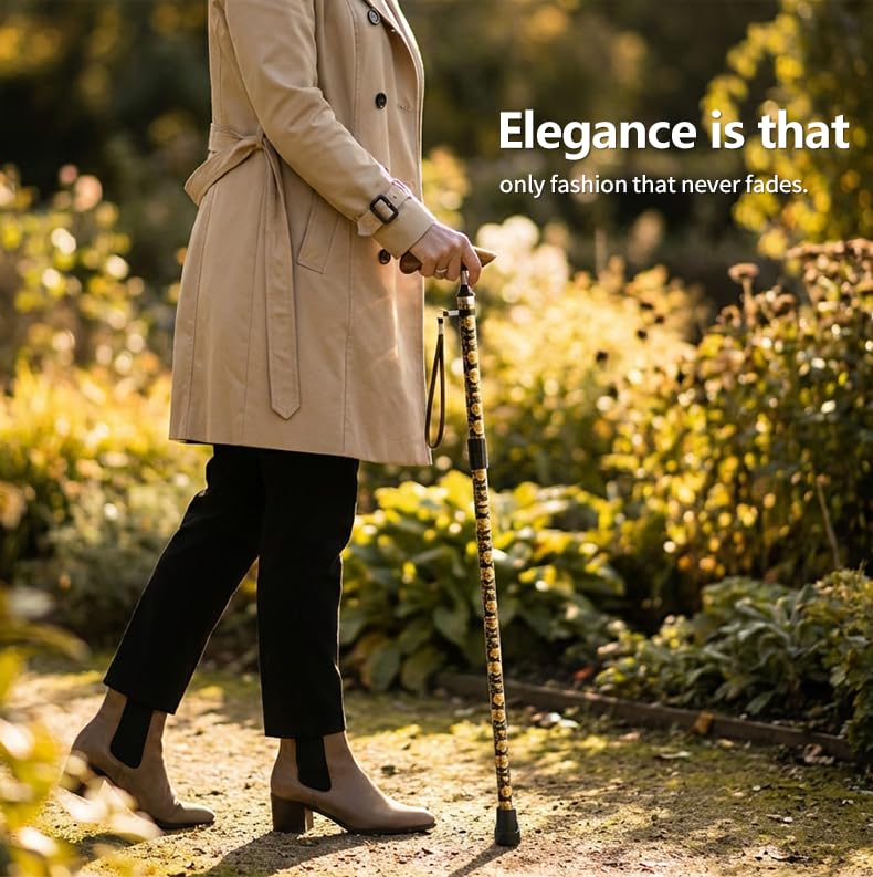 Intercare Folding Cane — Wood-Grain Handle