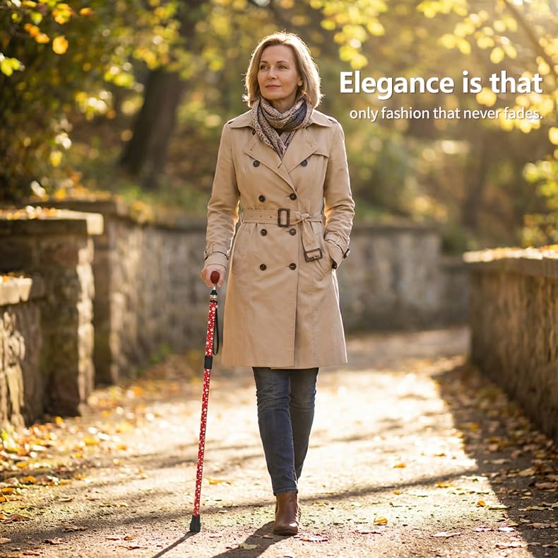 Intercare Folding Cane — Red Chrysanthemum