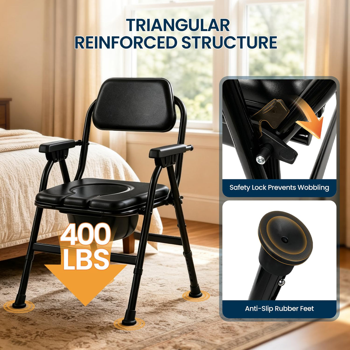 Unioncare Foldable Commode Chair — 400 lb