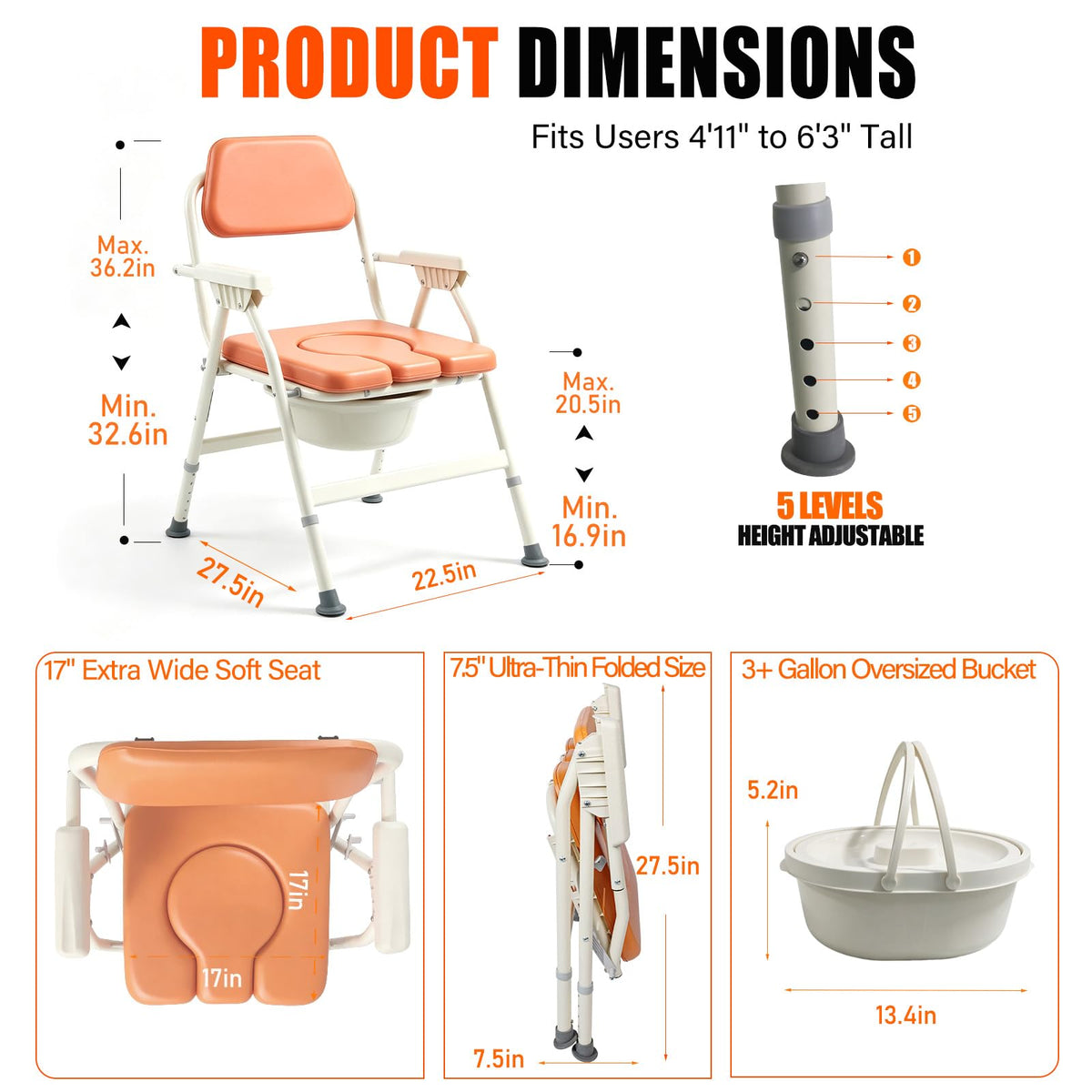 Unioncare Foldable Bedside Commode — <Color>