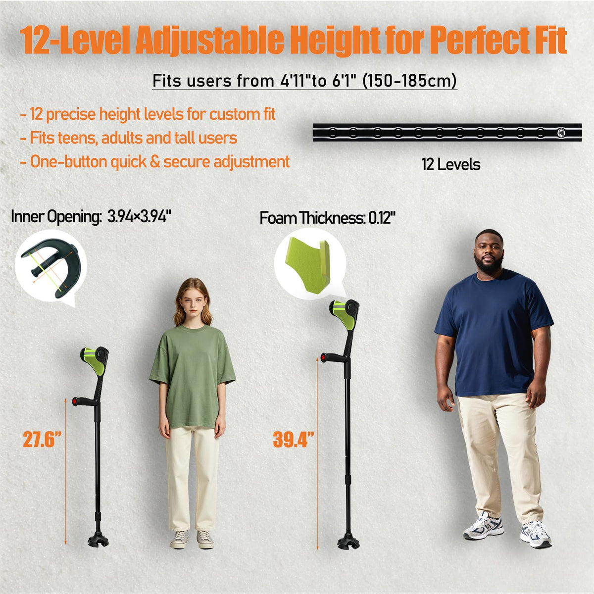 Unioncare Forearm Crutches — 360° Swivel, 350 lb