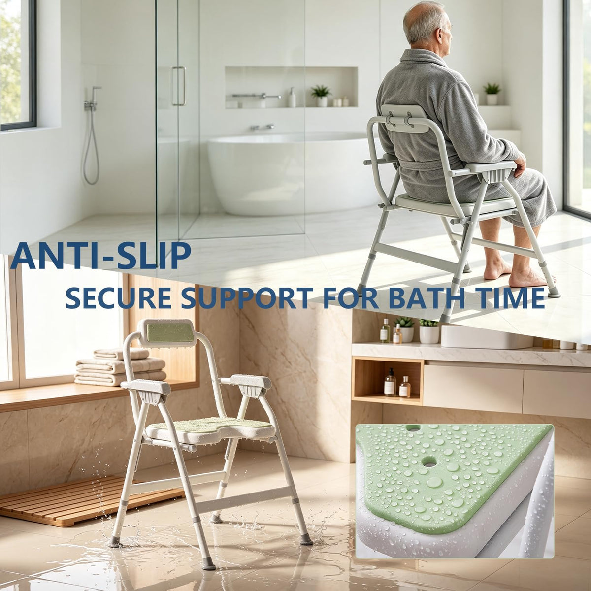 Unioncare Foldable Shower Chair with Arms & Back