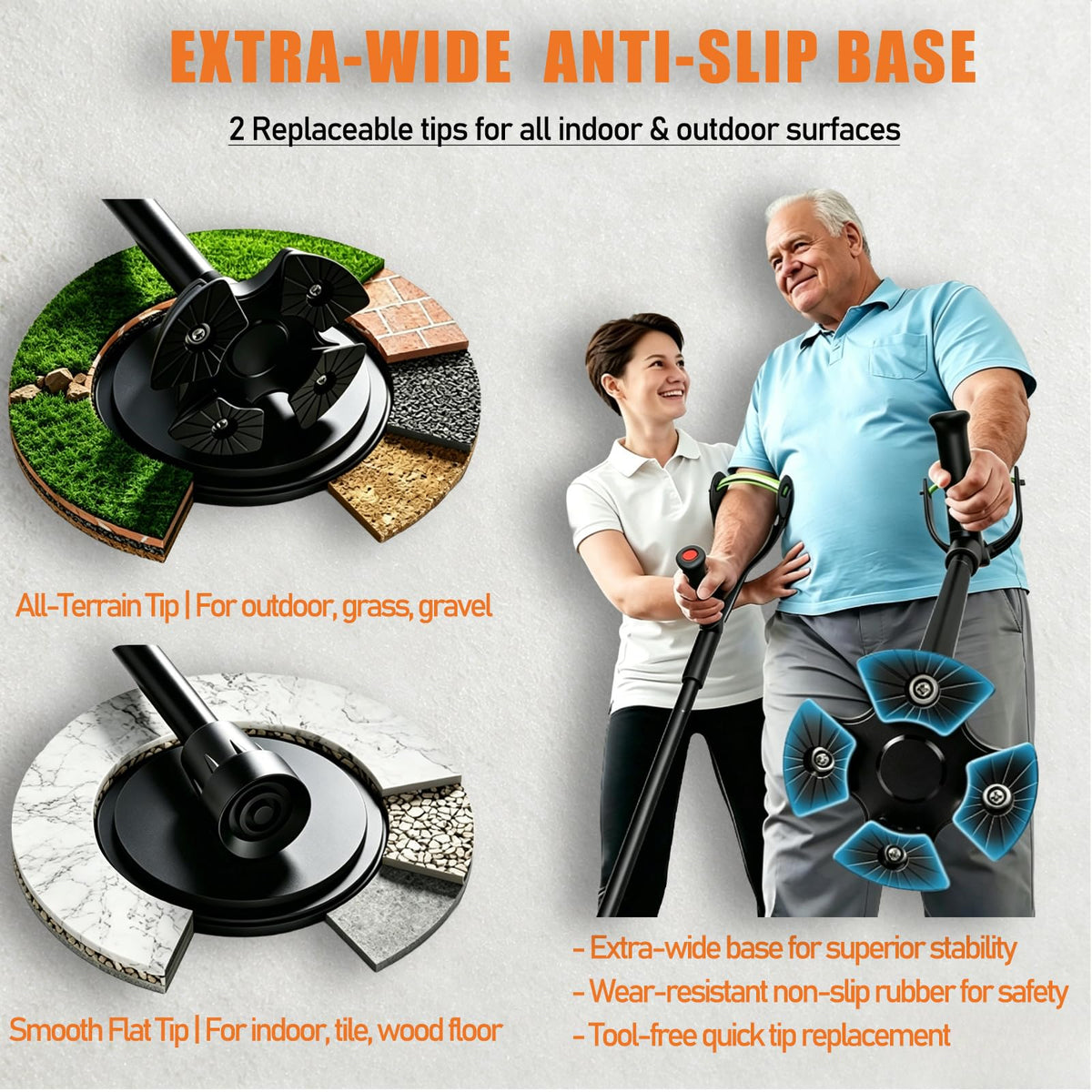 Unioncare Forearm Crutches — 360° Swivel, 350 lb